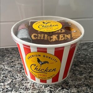Chicken Socks in Red and White Bucket
